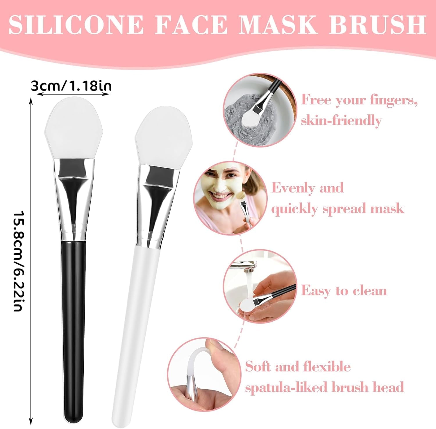 2 PCS Silicone Face Mask Brush Mask Applicator Face Mask Spatula Facial Mask Brush Skincare Applicator, Applicator To... - Image 2