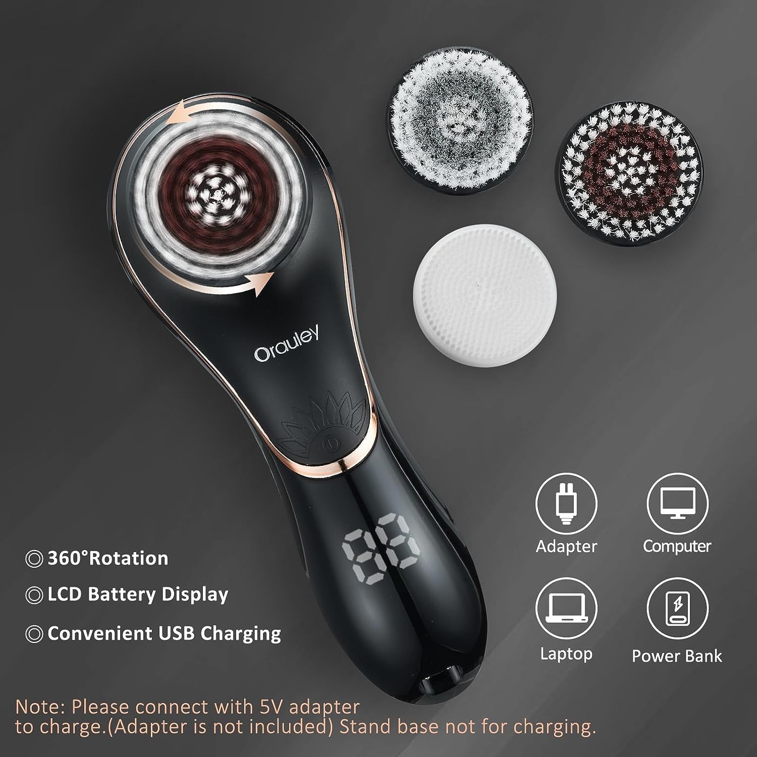 Facial Cleansing Brush, Electric Face Scrubber Rechargeable Exfoliator IPX-7 Waterproof Rotating Cleanser for Exfolia... - Image 4