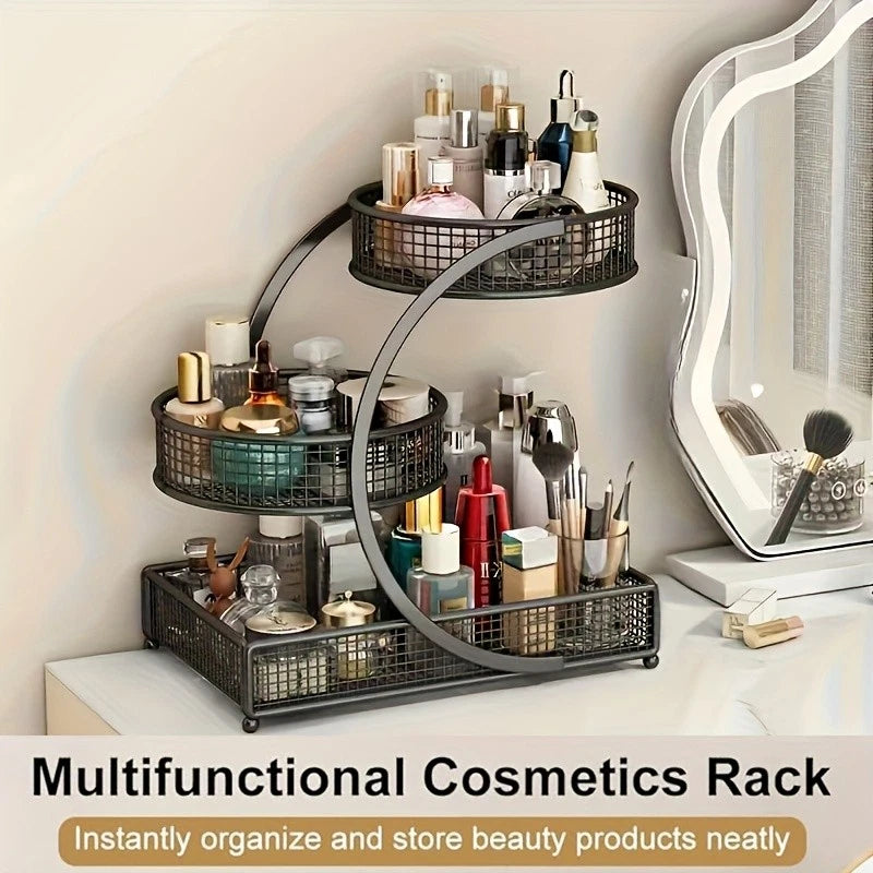 3Tiers Metal Cosmetic Organizers Modern Storage Rack For Skincare Lipsticks Bathroom Countertop Without Tool - Image 2