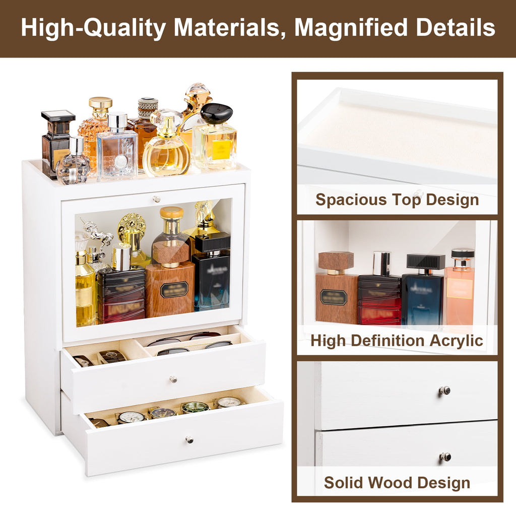 Cologne Organizer, 4 Tier Vertical Wood Perfume Stand for Men, Large Capacity Perfumes Organizer with Double Drawer S... - Image 2
