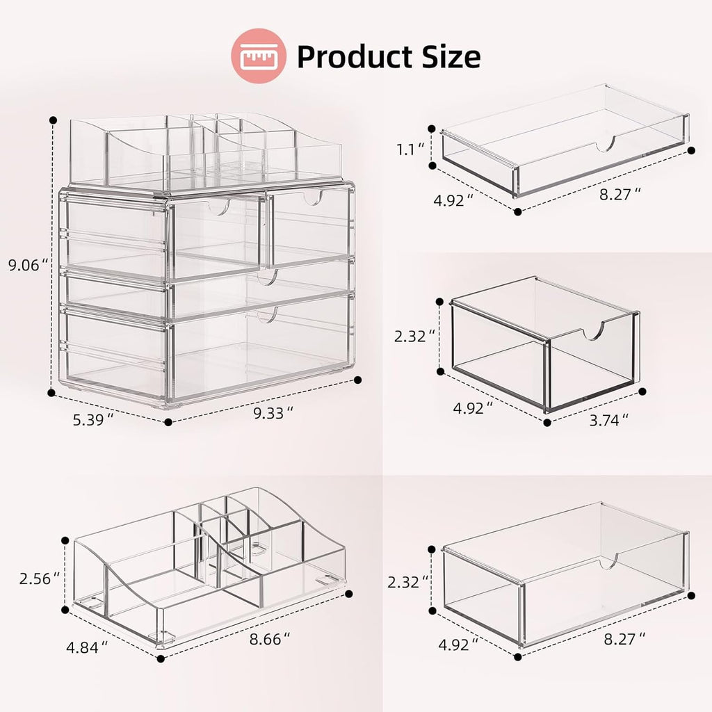 4-Tier Clear Makeup Organizer, Delamu Thick Acrylic Box Organizer, Cosmetics Storage Box, Bathroom Organizer - Image 2