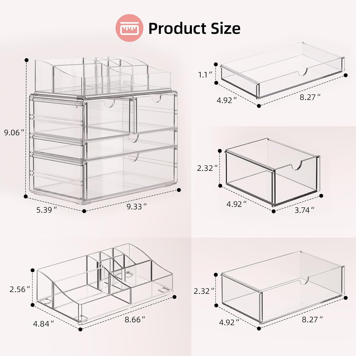 4-Tier Clear Makeup Organizer, Delamu Thick Acrylic Box Organizer, Cosmetics Storage Box, Bathroom Organizer - Image 2