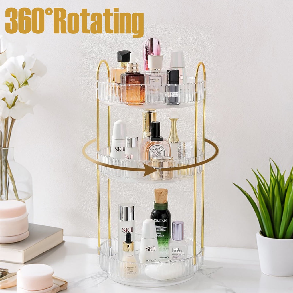 Makeup Organizer for Vanity, 3 Tier 360 Rotating Makeup Perfume Organizer for Dresser, Large Capacity Cosmetics Skinc... - Image 3