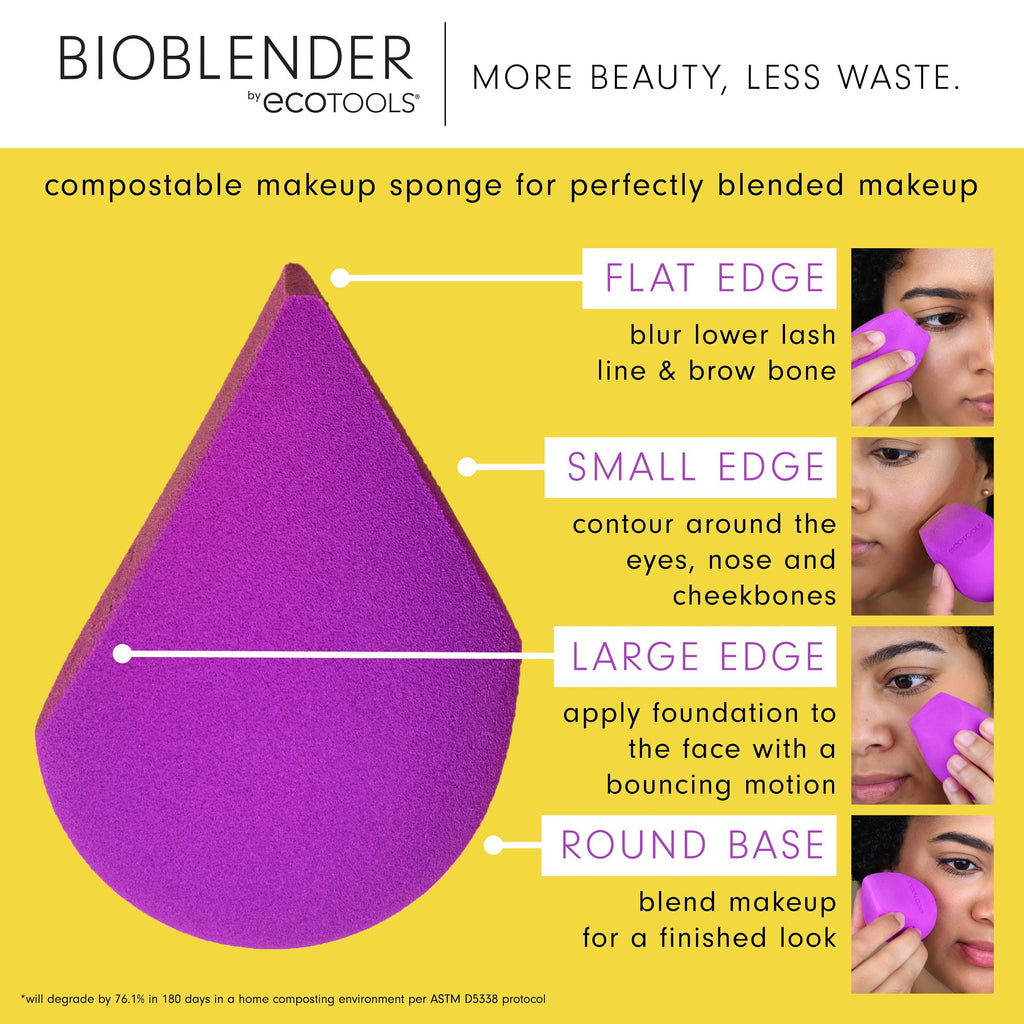 EcoTools Bioblender Makeup Sponge Duo, for Liquid and Cream Foundation, Purple, 2 Count - Image 4