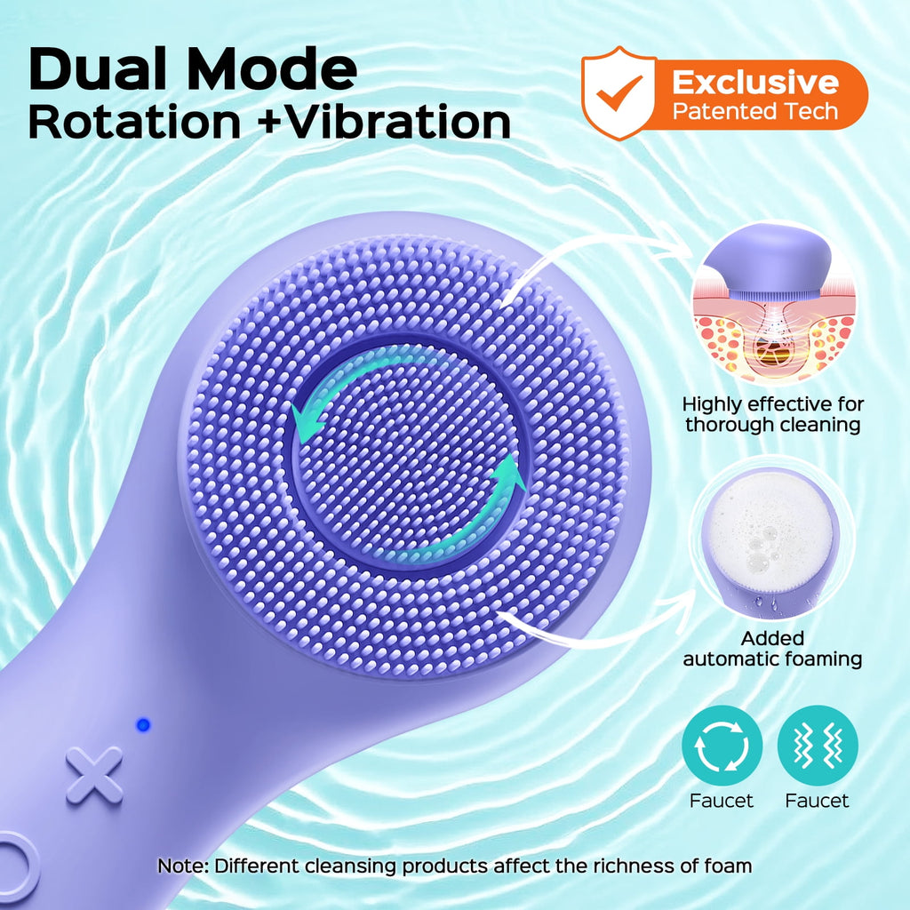 Face Scrubber Facial Cleansing Brush,2 in 1 Spin Vibration Patented Tech,Silicone Electric Exfoliator Scrubber with A... - Image 5