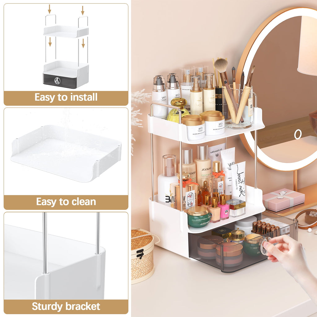 2 Tier Bathroom Counter Organizer, Multi-Purpose Makeup Organizer Countertop for Vanity Bedroom Bathroom Kitchen, White - Image 5