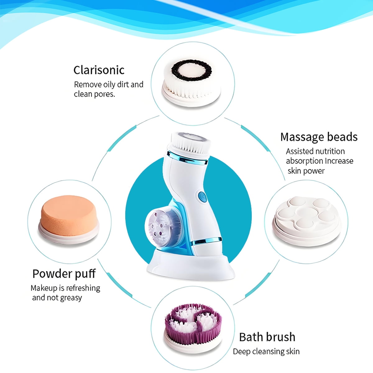 Facial Cleansing Brush Waterproof Heads,Electric Face Spin Brush for Exfoliating,Oil makeup, Pores Massaging and Deep... - Image 3