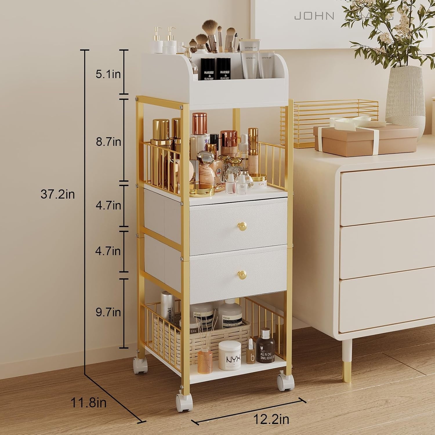 Makeup Organizer Storage Cart, Large Skincare organizers, Makeup Stand with Drawers, Makeup Vanity Organizer Cosmetic... - Image 5