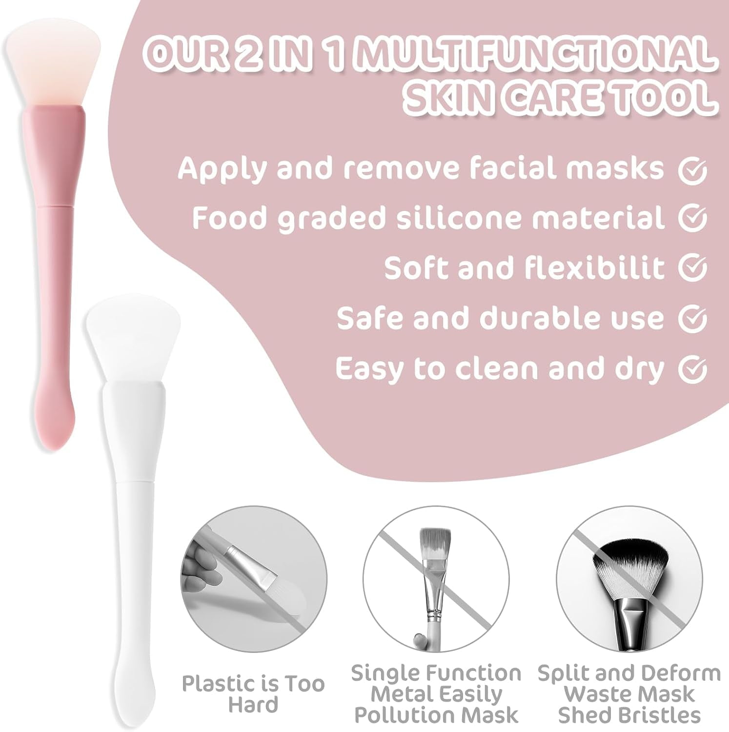 2 Pcs Silicone Face Mask Brush Applicator Face Mask Spatula Facial Mask Brush Skincare Applicator For Facial Mud, Cla... - Image 3