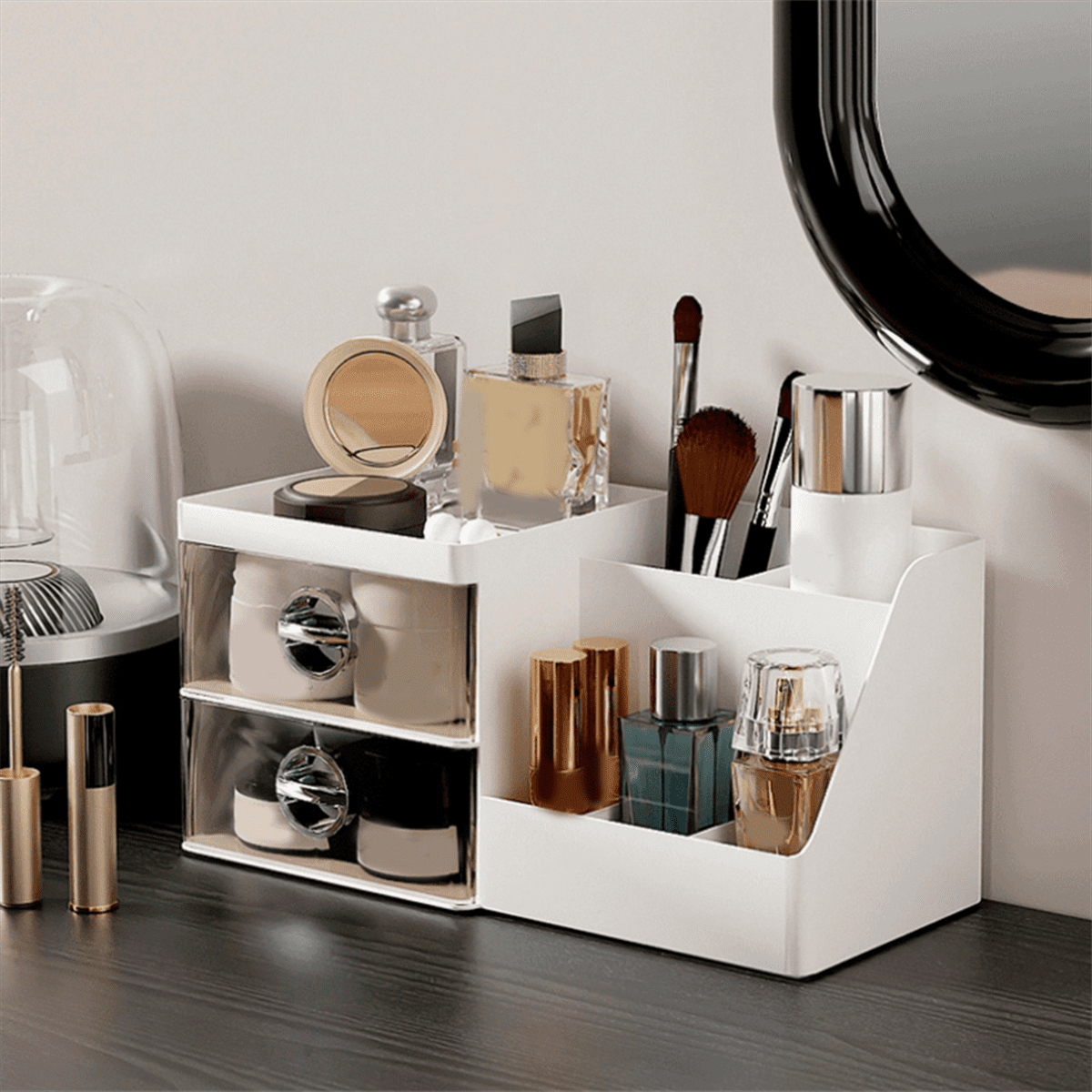Makeup Organizer with Clear Drawers, Plastic Skincare Organizers for Vanity, Large Capacity Makeup Organizer Countertop - Image 2