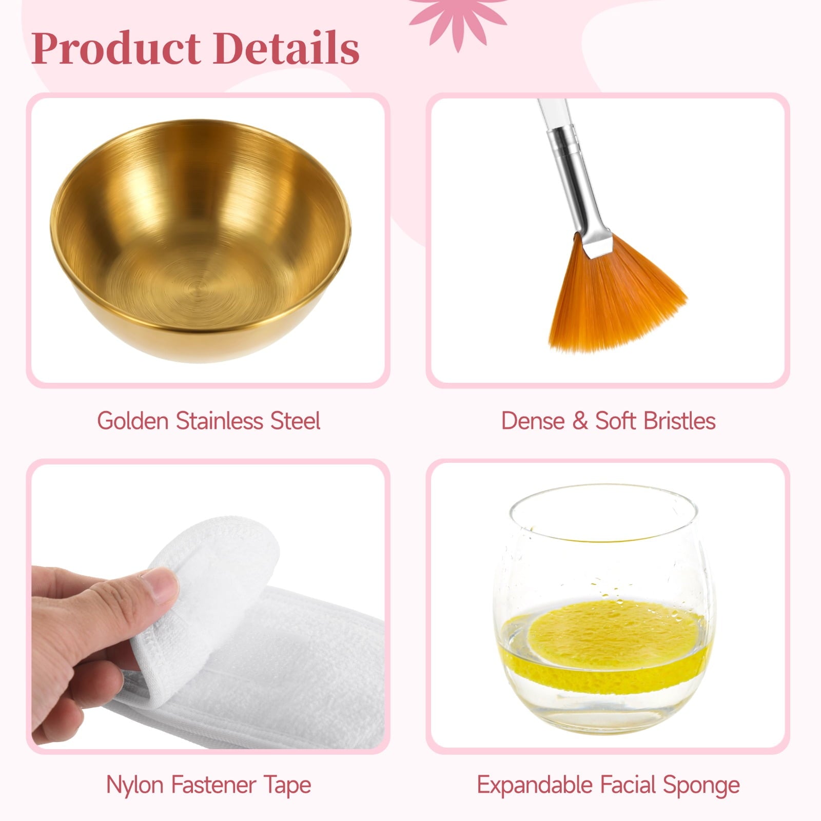 26 Pcs Esthetician Supplies Set – Golden Stainless Steel Mixing Bowls, Plastic Spatulas, Facial Fan Brushes, Headband... - Image 3