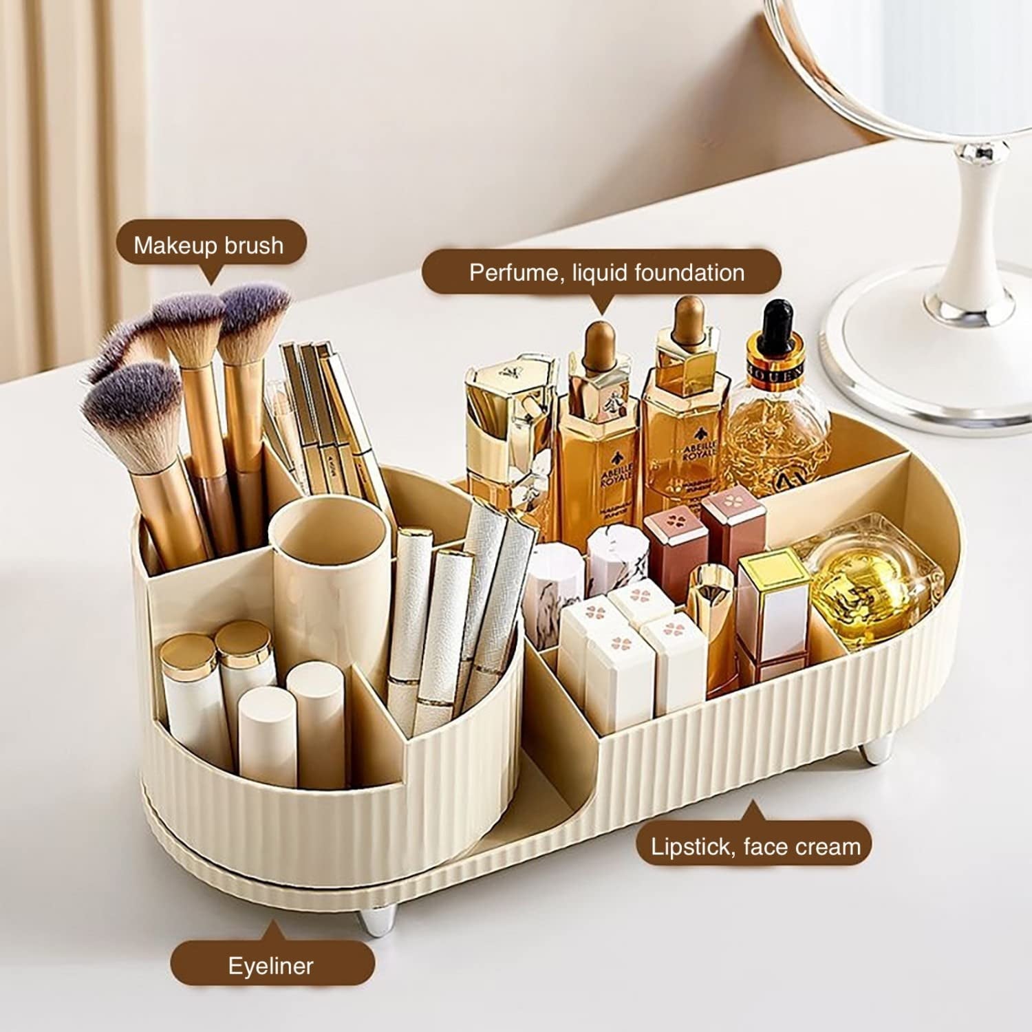 Makeup Organizer, Dresser Rotating Cosmetic Organizer with Brush, Holder for Perfume Jewelry Lipstick Makeup Skin Car... - Image 3