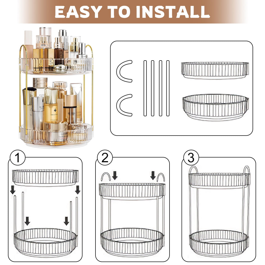 YTCYKJ 360° Rotating Makeup Organizer, 2 Tier Spinning Perfume Skincare Organizer Large Capacity Cosmetic Storage for Bathroom, Vanity, Coun - Image 5