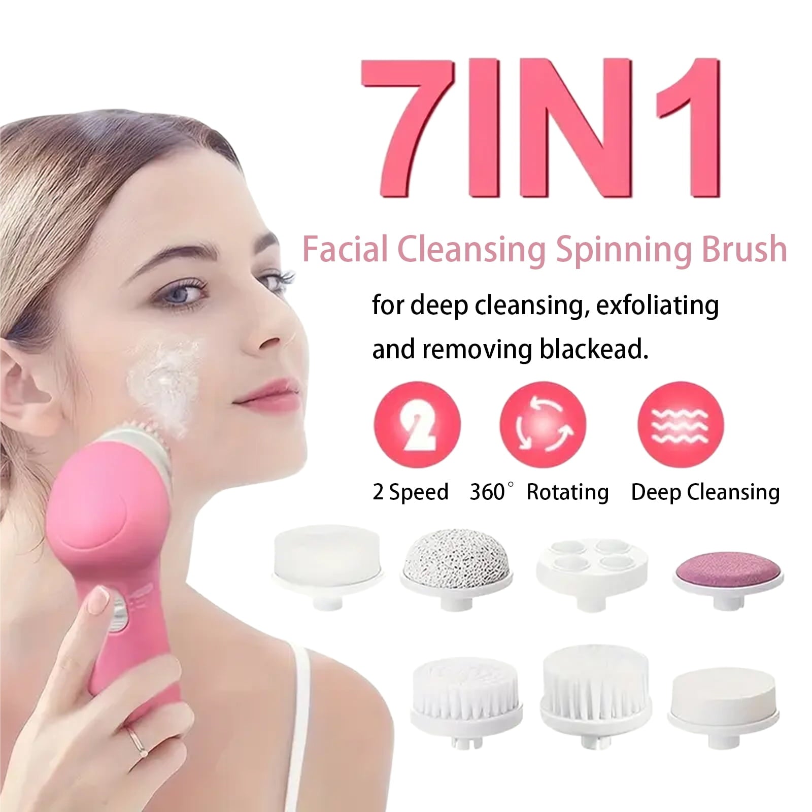Facial Cleansing Brush,Adjustable 7-In-1 Electric Face Scrubber for Removing Blackheads,Face Brushes for Deep Cleansi... - Image 2