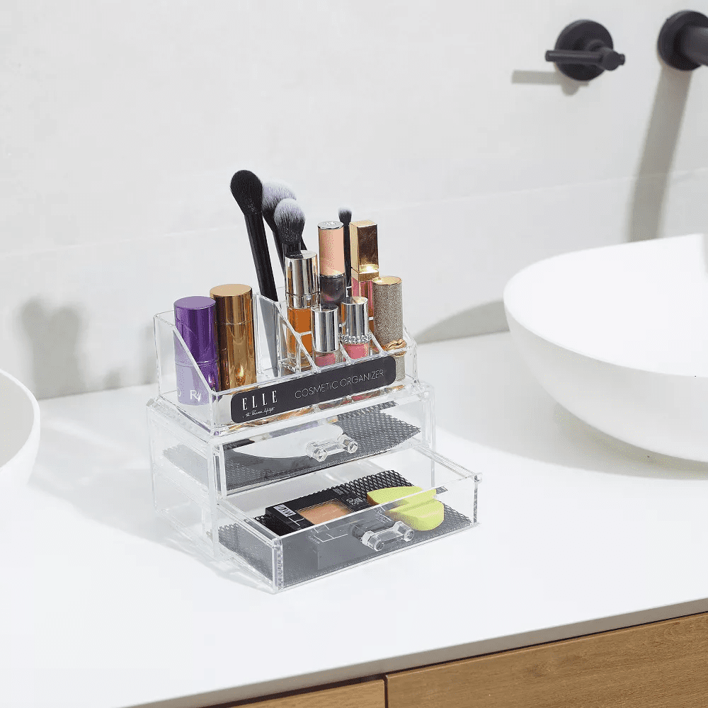 Acrylic Cosmetic Organizer with 2 Drawers & 3 Tiered Compartments, Clear Makeup Storage, Compact Vanity Organizer for... - Image 2