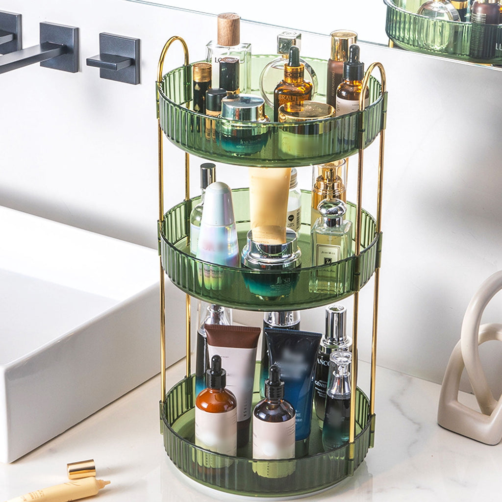 Rotating Makeup Organizer, Skincare Organizer Countertop for Vanity (3-Tier, Green) - Image 5