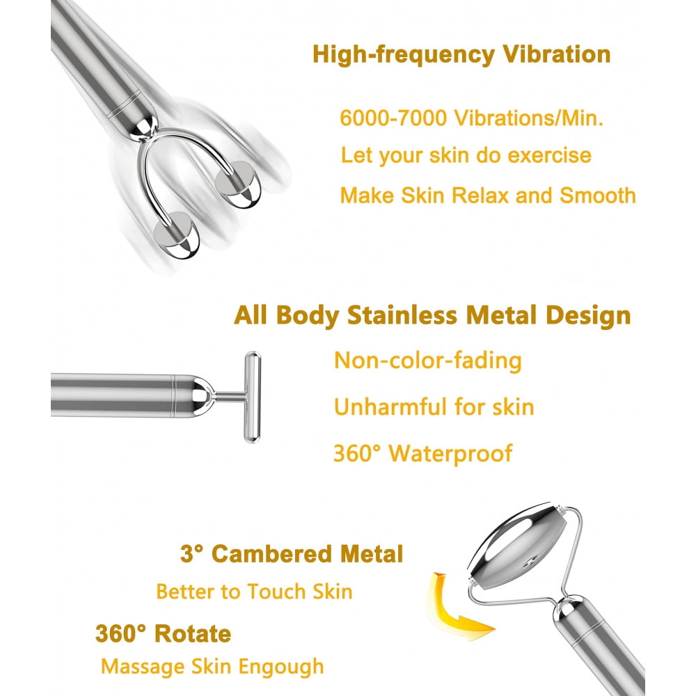 3-in-1 Stainless Steel Face Massager Set, Electric Facial Roller for Face, Eyes, Nose, Neck & Body - Image 4