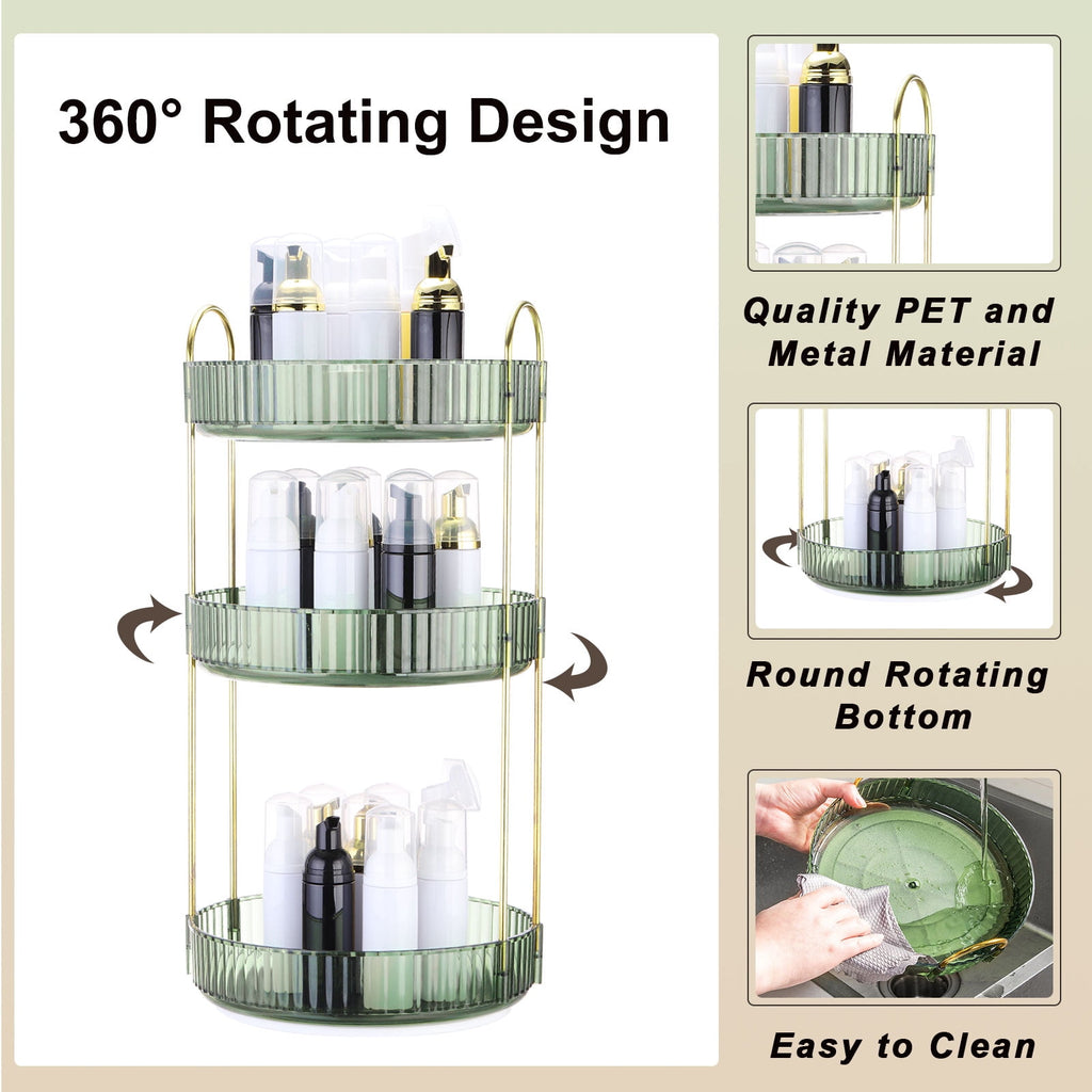 Rotating Makeup Organizer, Skincare Organizer Countertop for Vanity (3-Tier, Green) - Image 3