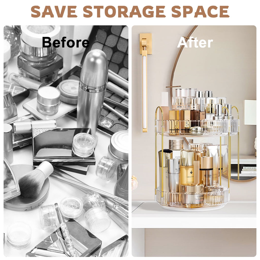 YTCYKJ 360° Rotating Makeup Organizer, 2 Tier Spinning Perfume Skincare Organizer Large Capacity Cosmetic Storage for Bathroom, Vanity, Coun - Image 4