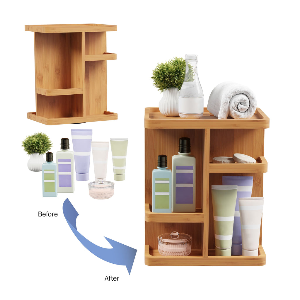 Makeup Organizer - Rotating Eco-Friendly Modern Bamboo Carousel - Image 5