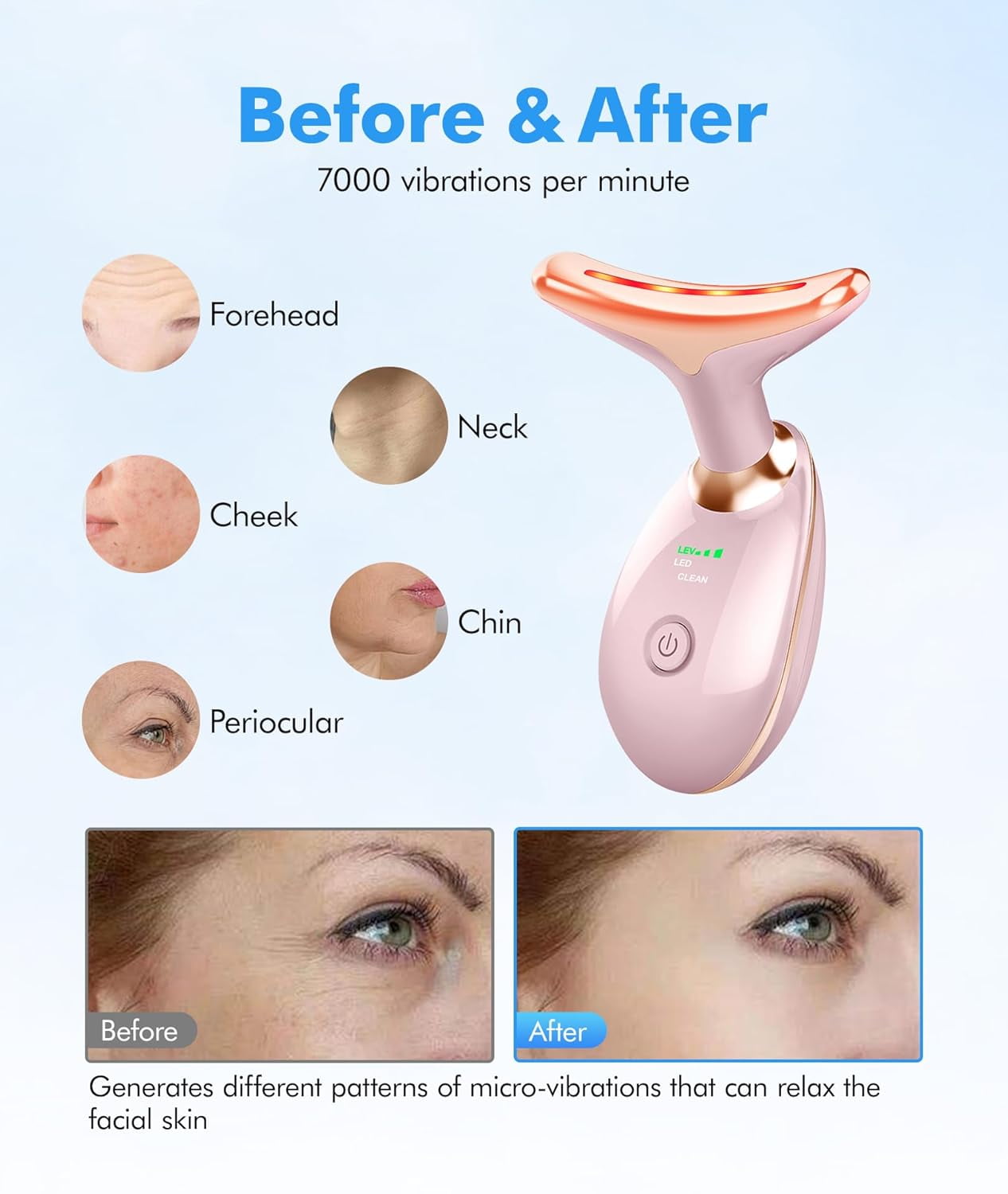 Red-Light-Therapy-for-Face-and-Neck, 7 Color Face Massager Tool for Wrinkles, Double Chin, Vibrating Facial Massager ... - Image 5