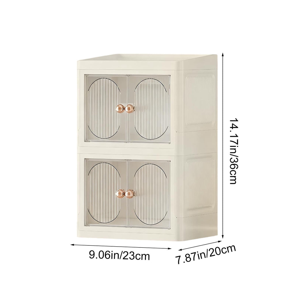 Foldable Double Door Storage Cabinet - Desktop Double Layer Organizer for Skincare Cosmetics and Stationery - Image 3