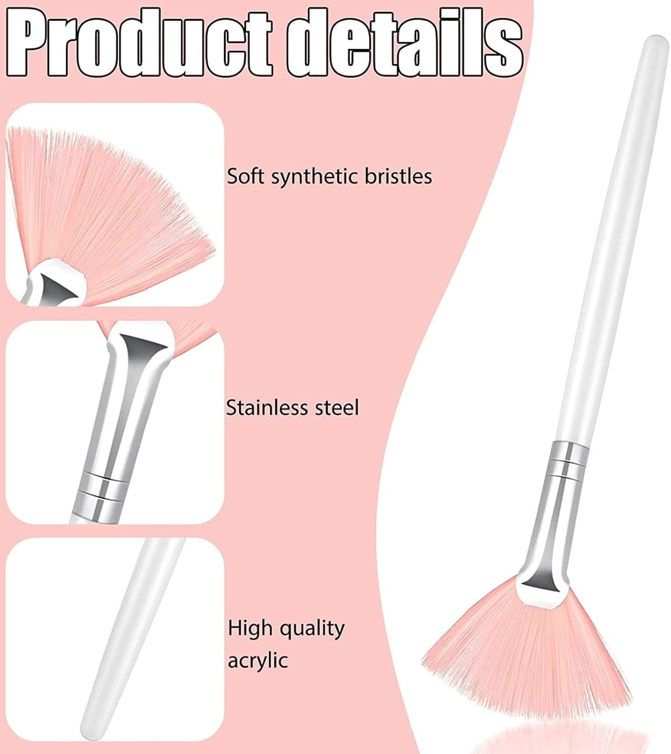 Soft Fan Facial Mask Brushes for Makeup and Spa, 14 Pack Professional Cosmetic Applicators for Mud and Serums, White and Pink - Image 3