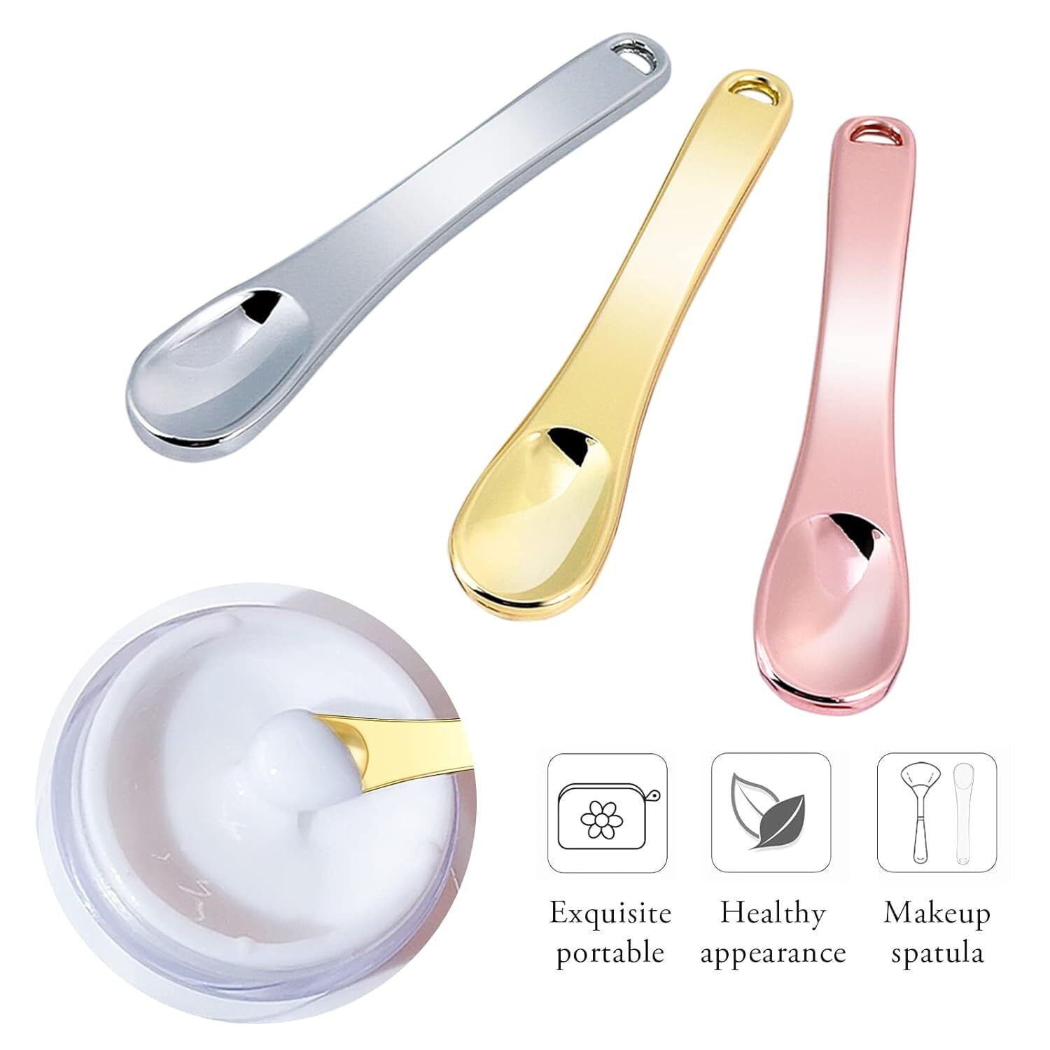LQQBOX 3 Pcs Mini Metal Makeup Spatula Skin Care Cosmetic Spoon Reusable Applicator, Beauty Scoop for Facial Cosmetic for Face Mask Cream Lo - Image 4