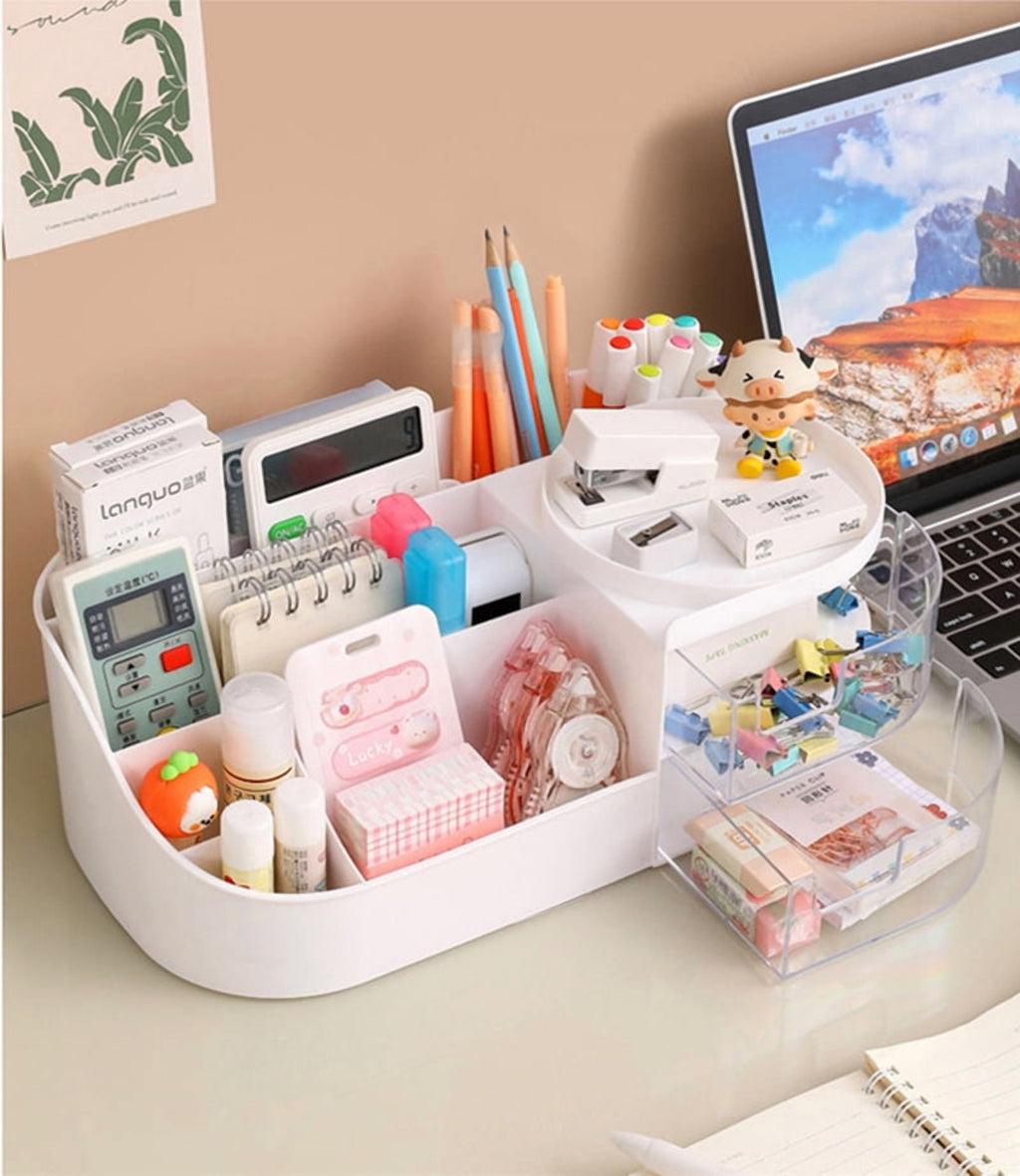 White Cosmetic Organizer -‎Plastic Makeup and Skincare Storage Box with Lipstick Holder​​ and Desktop Finishing Dresser - Image 3