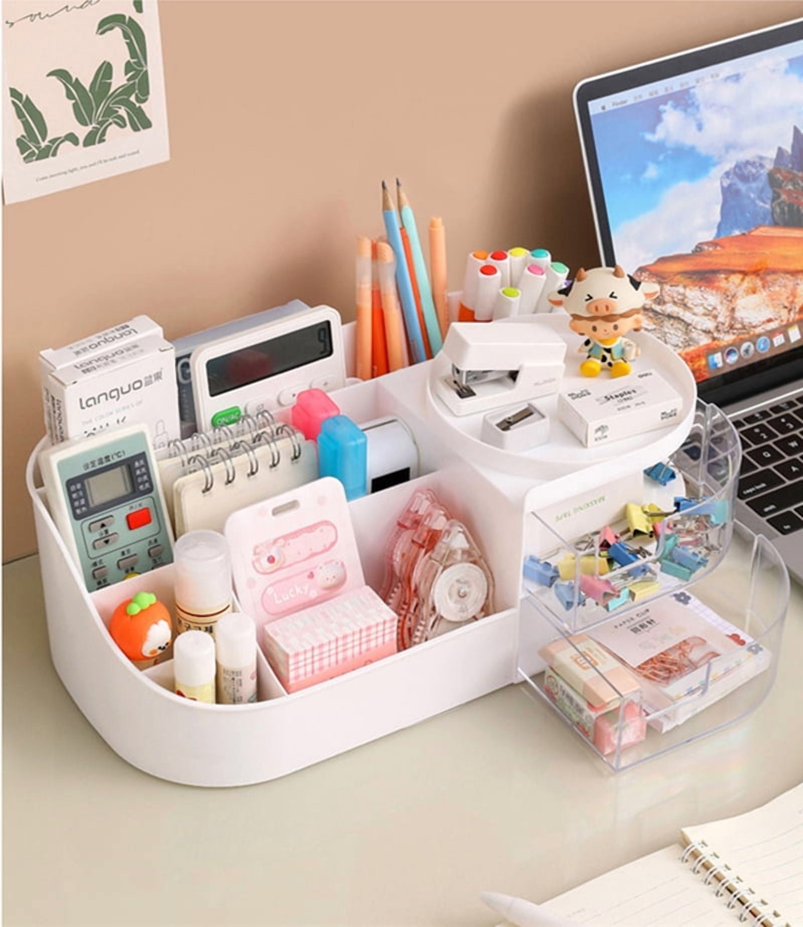 White Cosmetic Organizer -‎Plastic Makeup and Skincare Storage Box with Lipstick Holder​​ and Desktop Finishing Dresser - Image 3