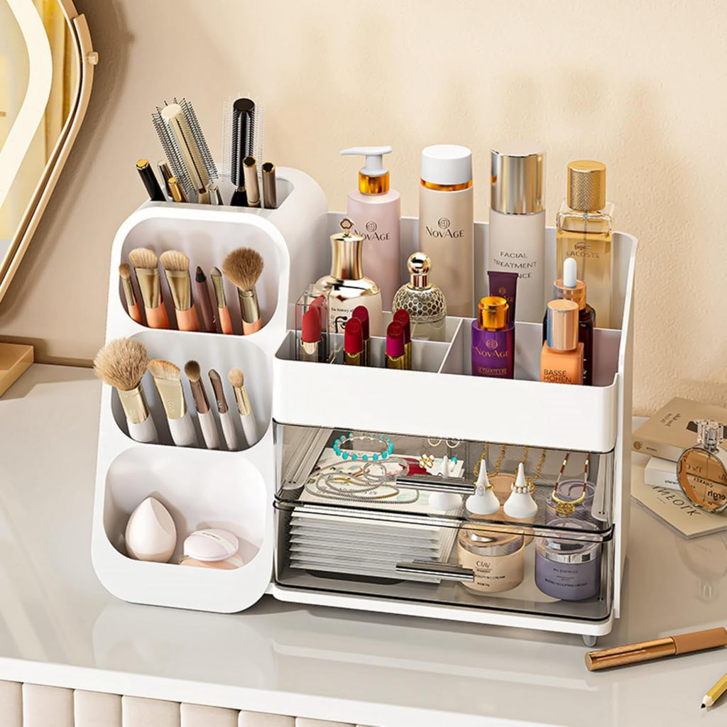 BAODELI  Makeup Organizer with Brush Holder for Vanity, Large Plastic Bathroom Countertop Organizer Skin Care Storage, Easy to Store Lipstic - Image 6