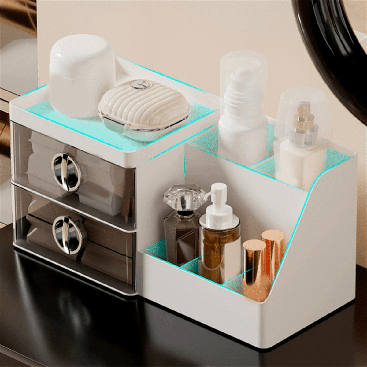 Makeup Organizer with Clear Drawers, Plastic Skincare Organizers for Vanity, Large Capacity Makeup Organizer Countertop - Image 3