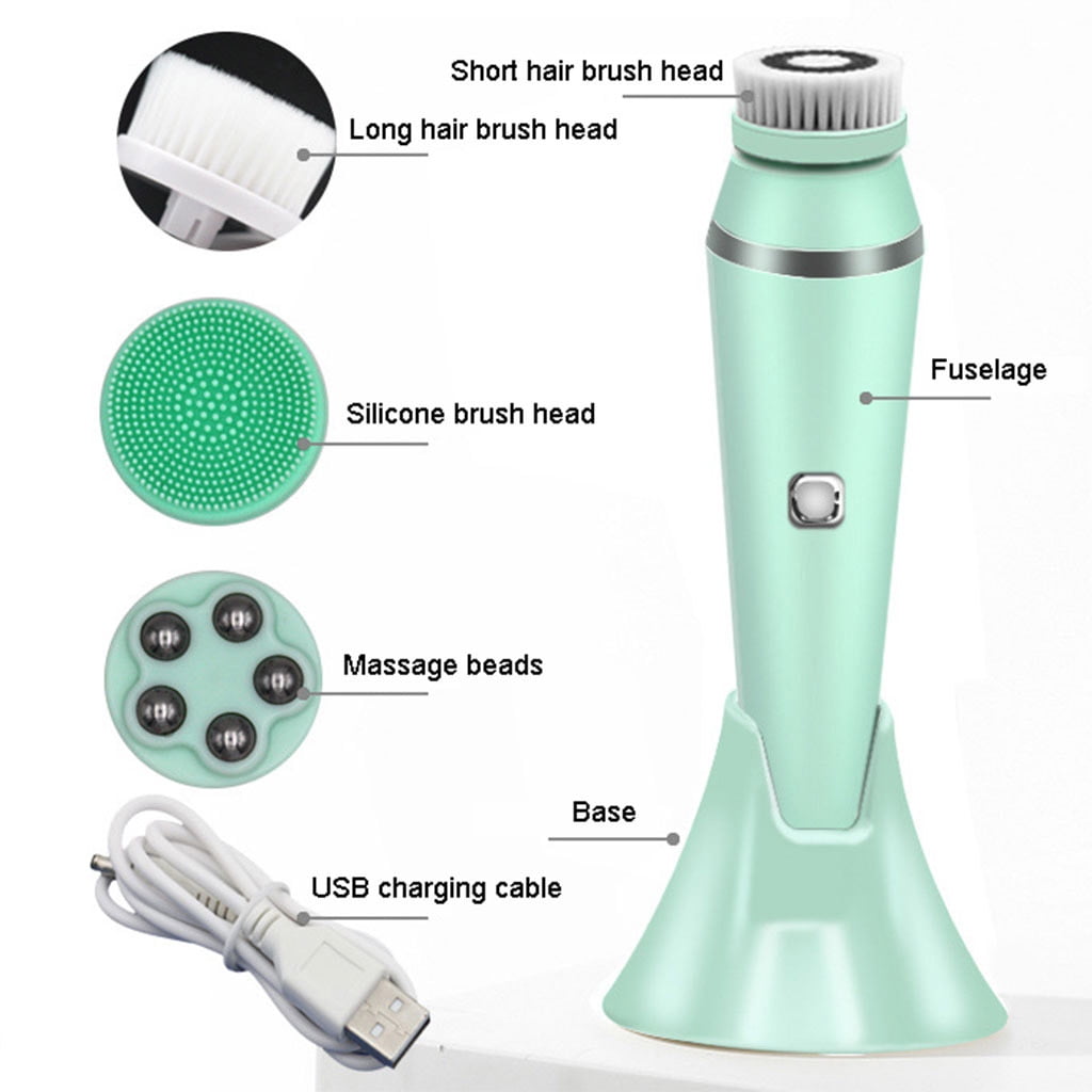 4 in 1 for Facial Cleansing Brush Face Massager with 4 Heads Rechargeable Skin Care Tool - Image 2