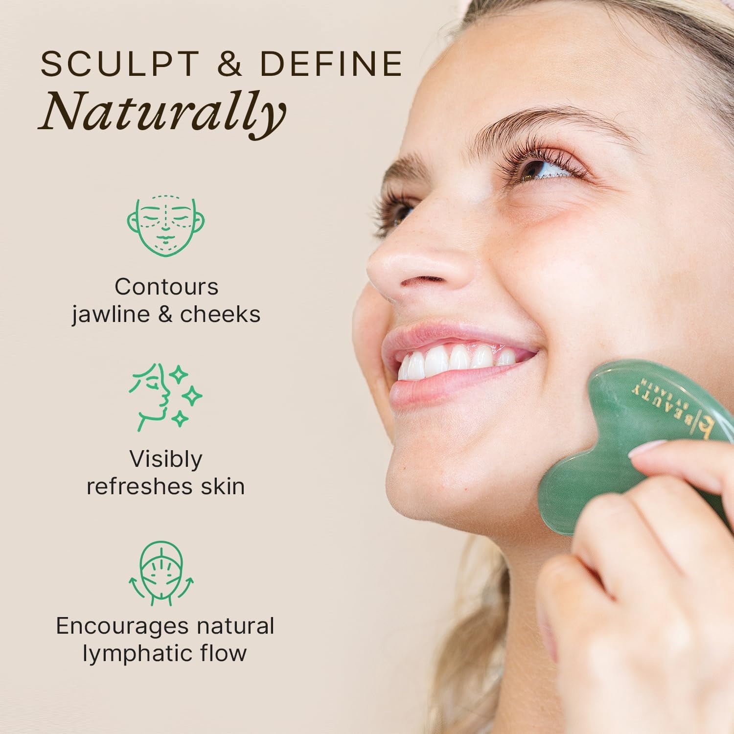 Gua Sha Tool - Jade Stone Scraping Massage Tool, Facial Massage for Lymphatic Drainage for Face, Eyes, Neck and Body - Image 2
