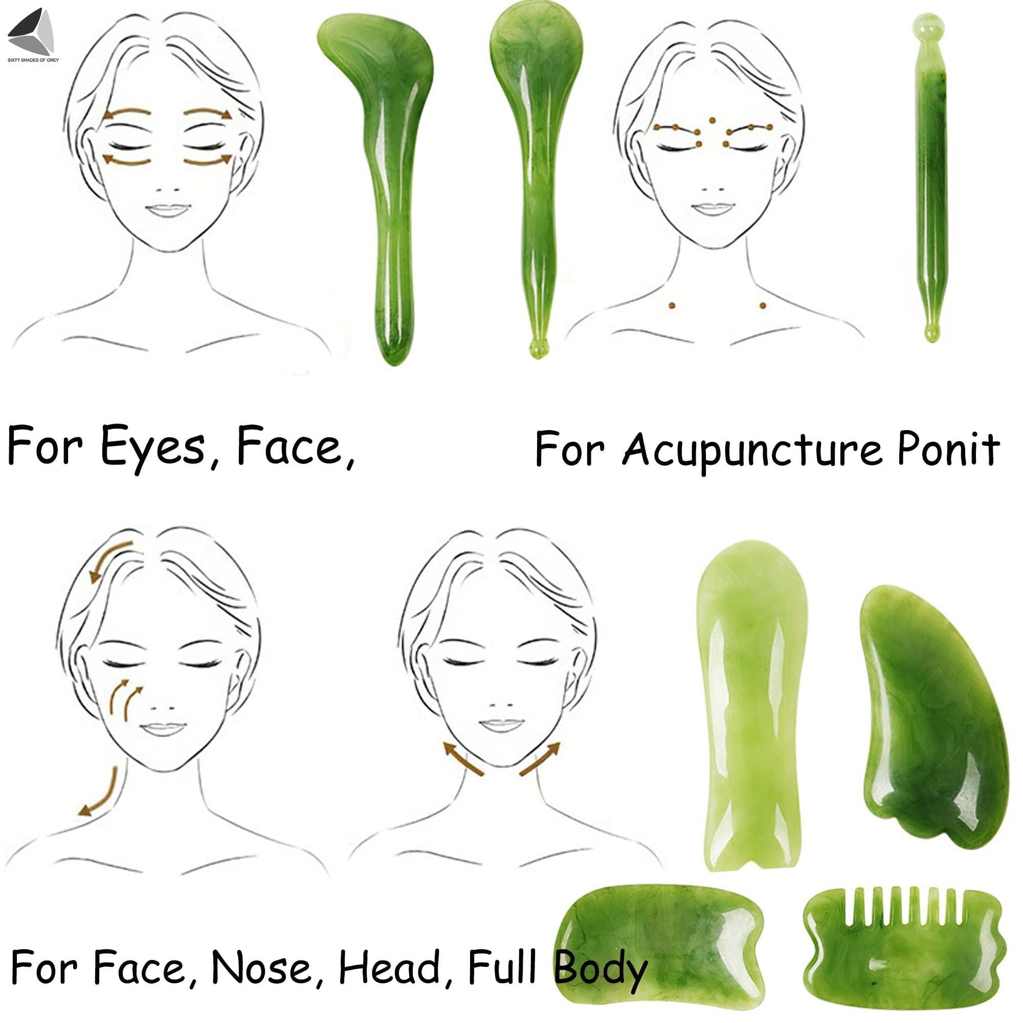 PULLIMORE 7 Pcs Gua Sha Natural Resin Quartz Shape Facial Full Body Massage Board Tools Set for Face Lifting Beauty Body SPA - Image 5