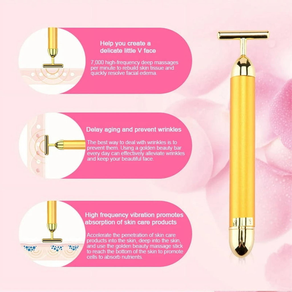 24K Gold T Beauty Roller Energy Roller Electric Face-lifting Facial Massage Beauty Tools Waterproof Vibrating Face Ca... - Image 6
