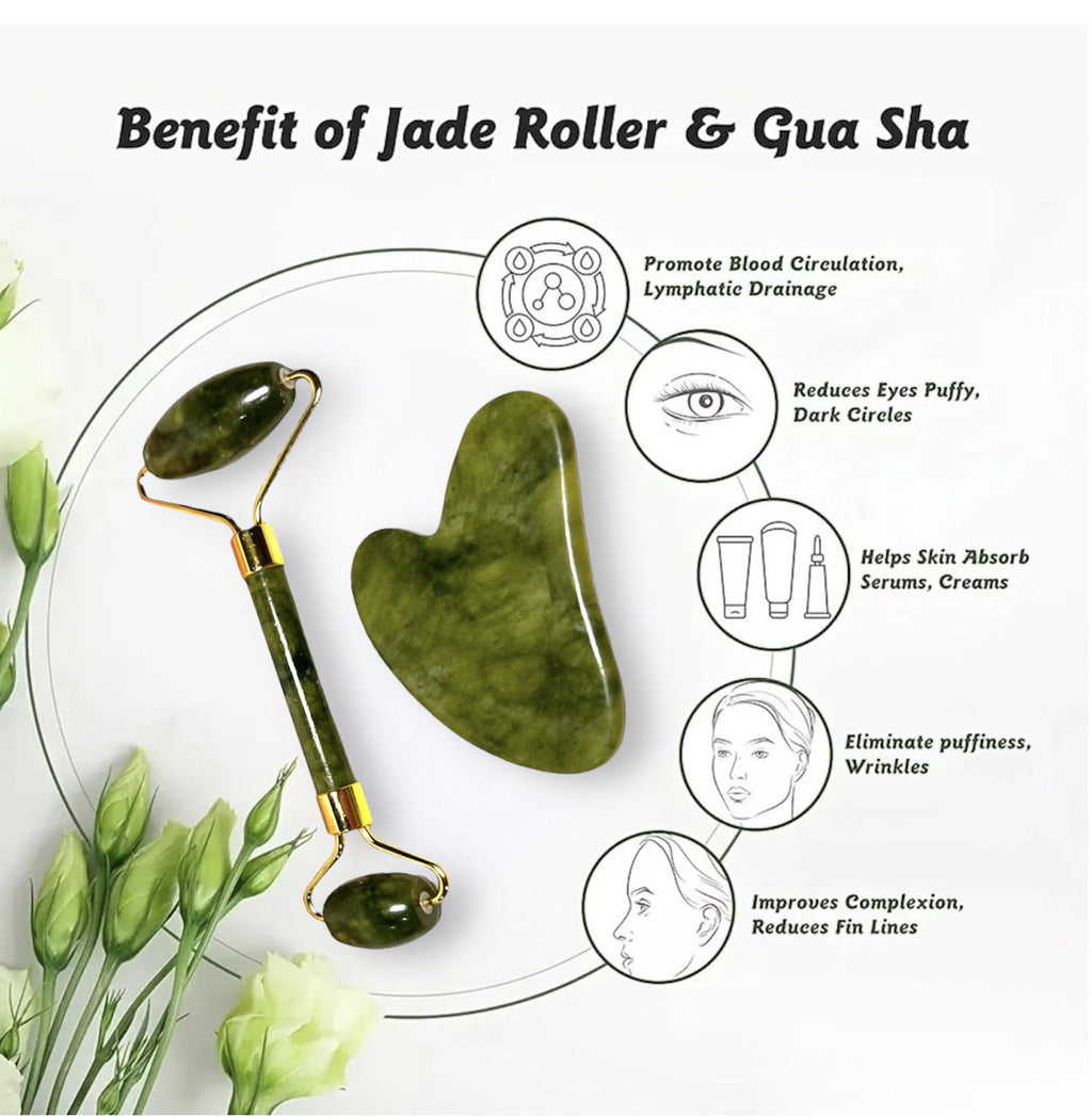 Gua Sha and Jade Roller Set Improve Wrinkles & Reduce Puffiness Gua Sha Face Facial Massage 2 Piece - Image 5