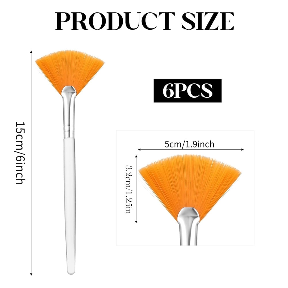 6 Pack Facial Applicator Brush,Fan Brushes with White Handle,Slim Soft Mask Brushes,Esthetician Acid Applicator Brush... - Image 2