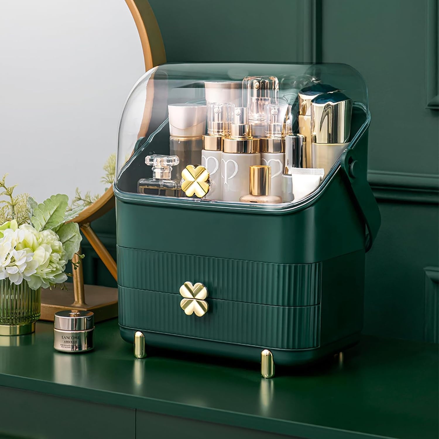 Preppy Skincare Organizers Makeup Organizer Holder Cosmetic Storage Box Display Case 3 Tiers Dust Free Cover Portable... - Image 3