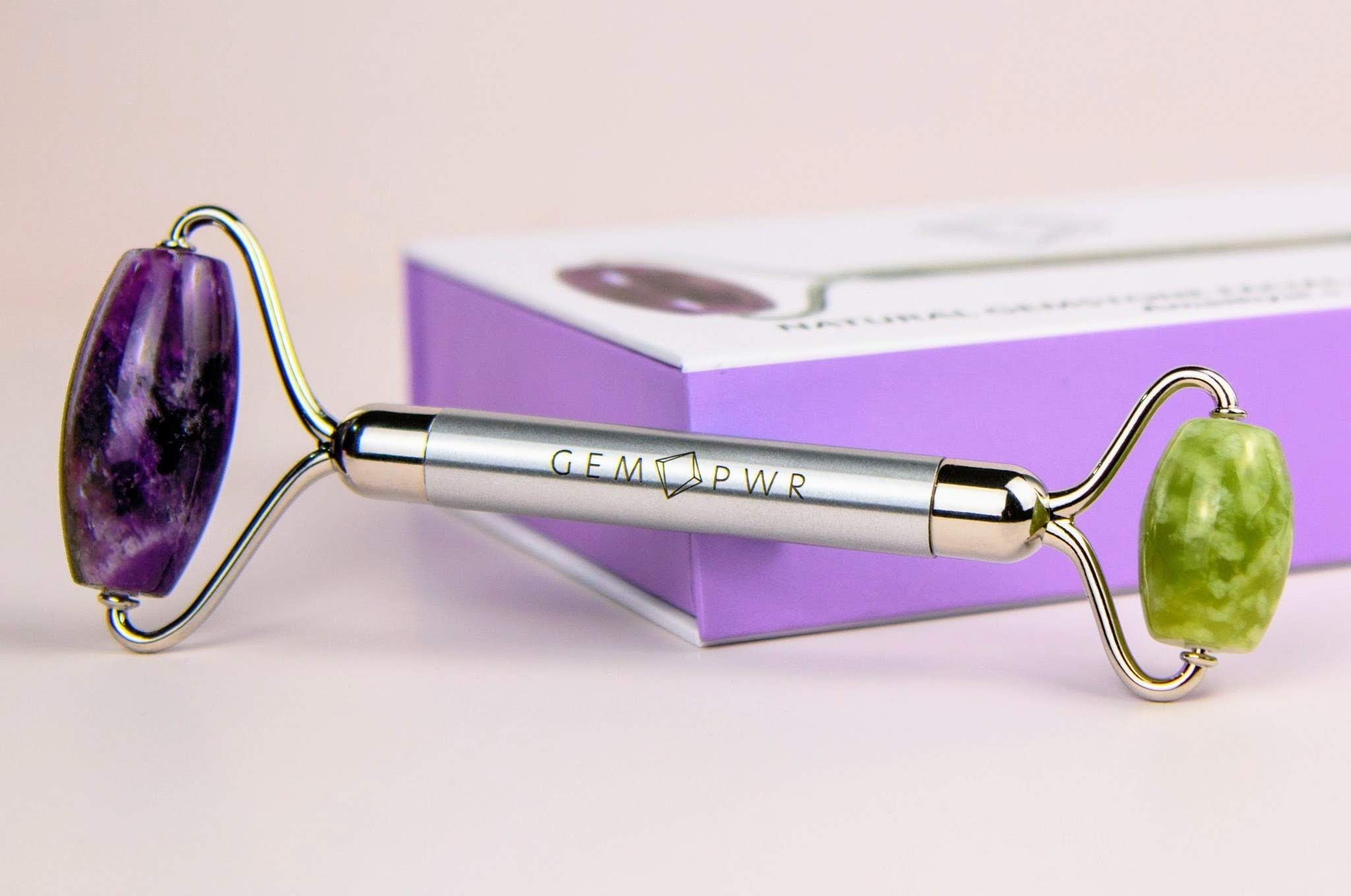 Amethyst + Jade Face Roller, Dual Head 2-in-1 with Travel Bag and Durable Steel Handle - Image 5