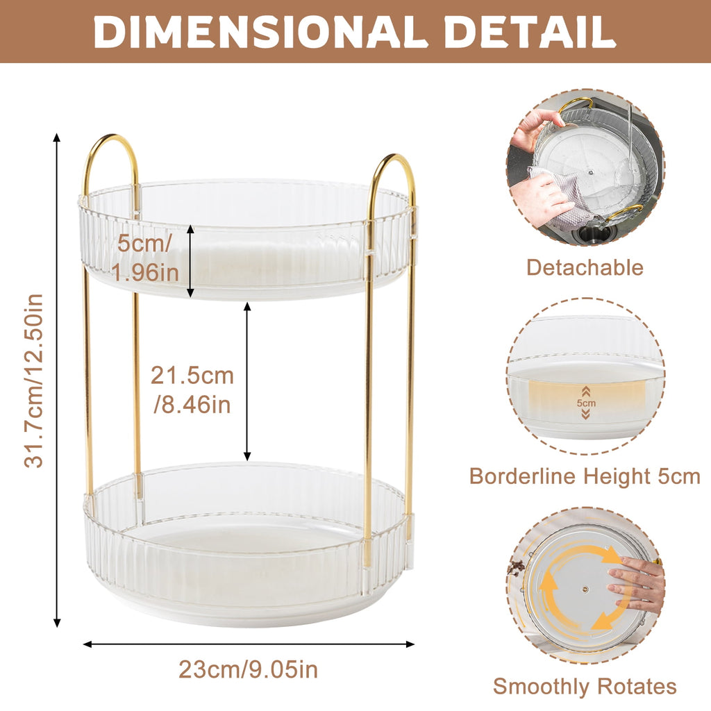 YTCYKJ 360° Rotating Makeup Organizer, 2 Tier Spinning Perfume Skincare Organizer Large Capacity Cosmetic Storage for Bathroom, Vanity, Coun - Image 3