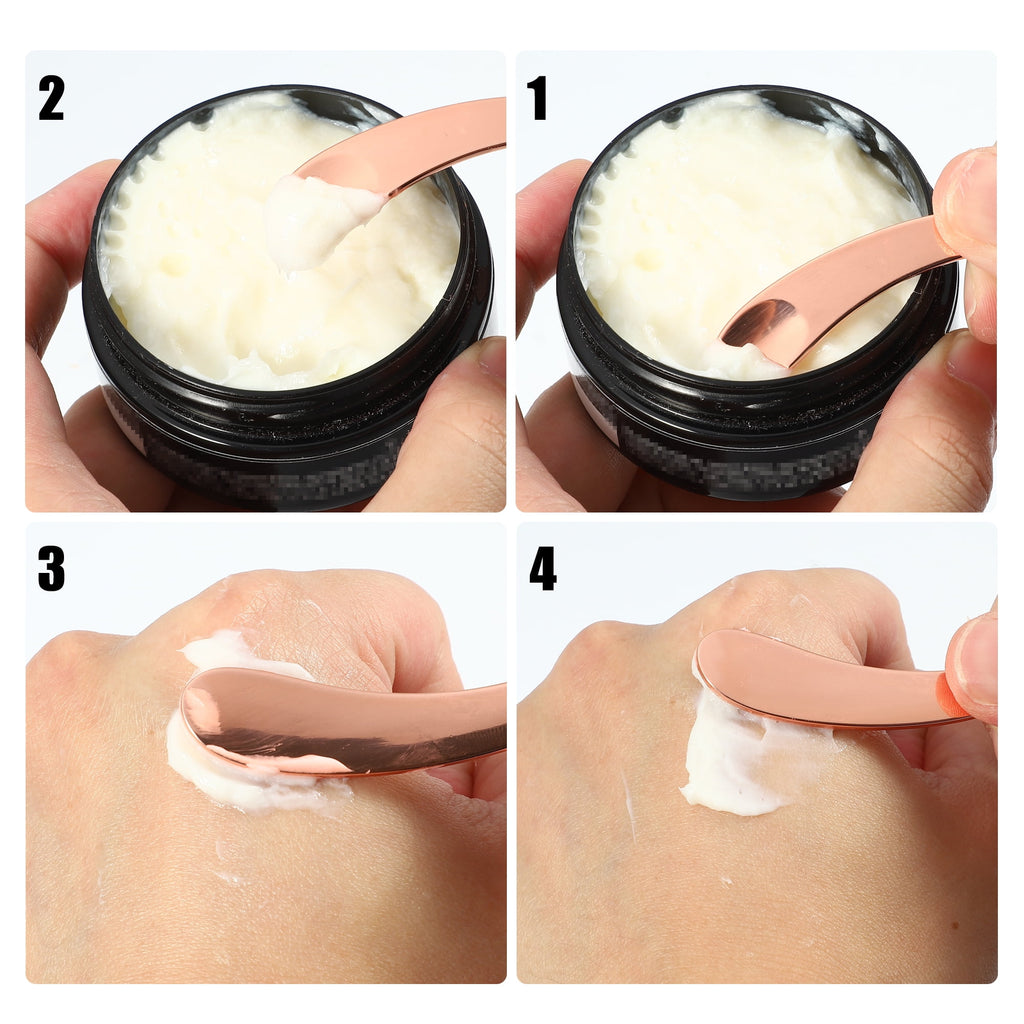 Unique Bargains 4 Pcs Makeup Spatula Mini Spoon Eye Cream Massage Sticks Beauty Scoop Moon Shape 2.13"x0.51" Gold Tone - Image 5