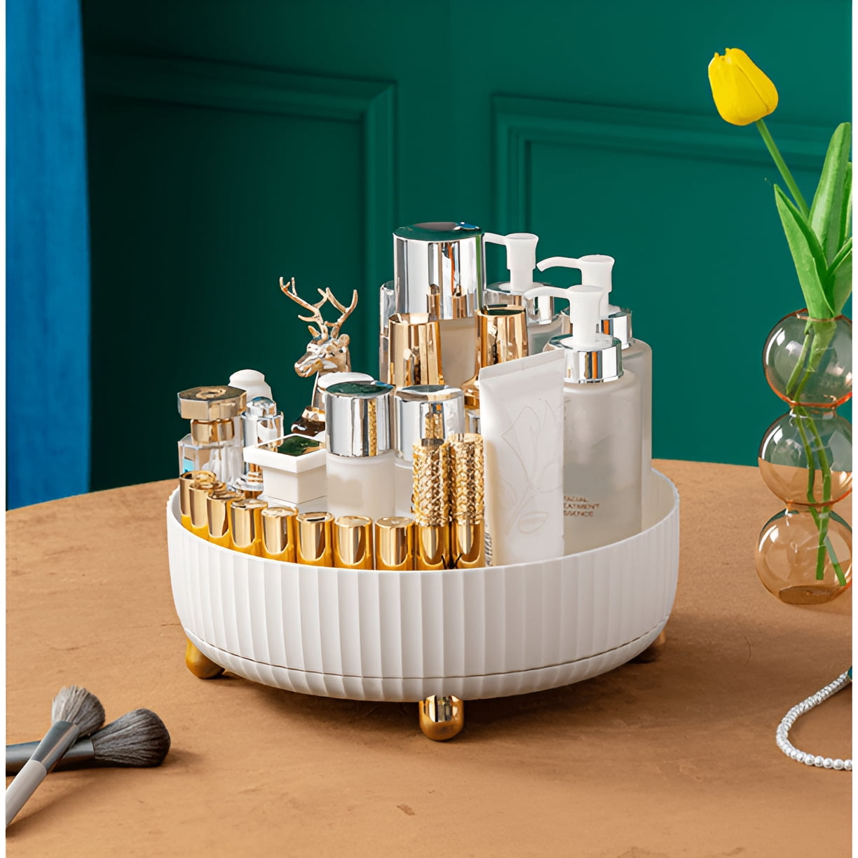 Perfume Organizer, 360Rotating Round Makeup Organizer for Vanity,Bathroom,Kitchen,White Modern Lazy Susan Skincare Or... - Image 4