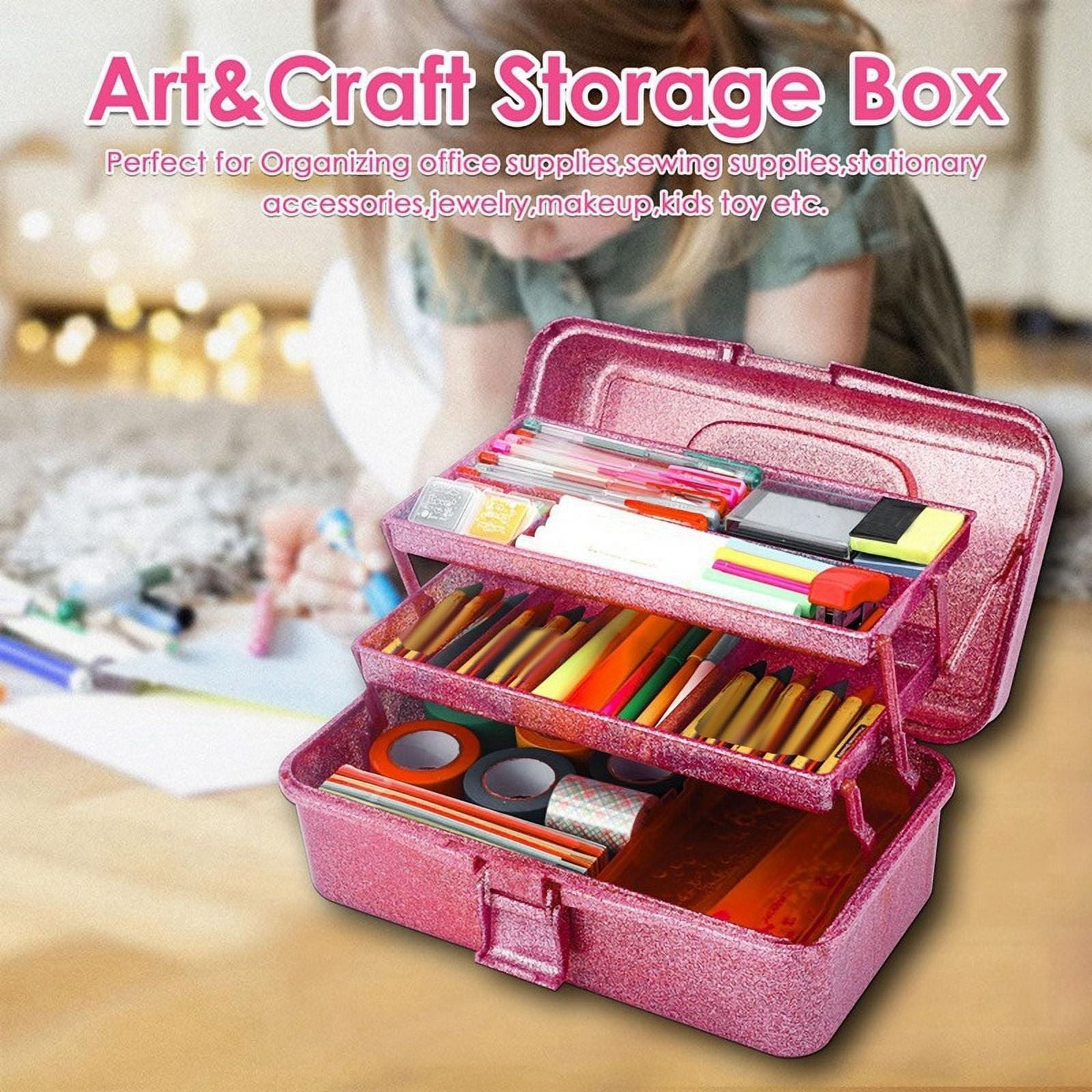 Makeup Organizer with Handle, Stackable Glitter Cosmetic Storage Box, Portable Foldable Beauty Case for Makeup Brushe... - Image 5