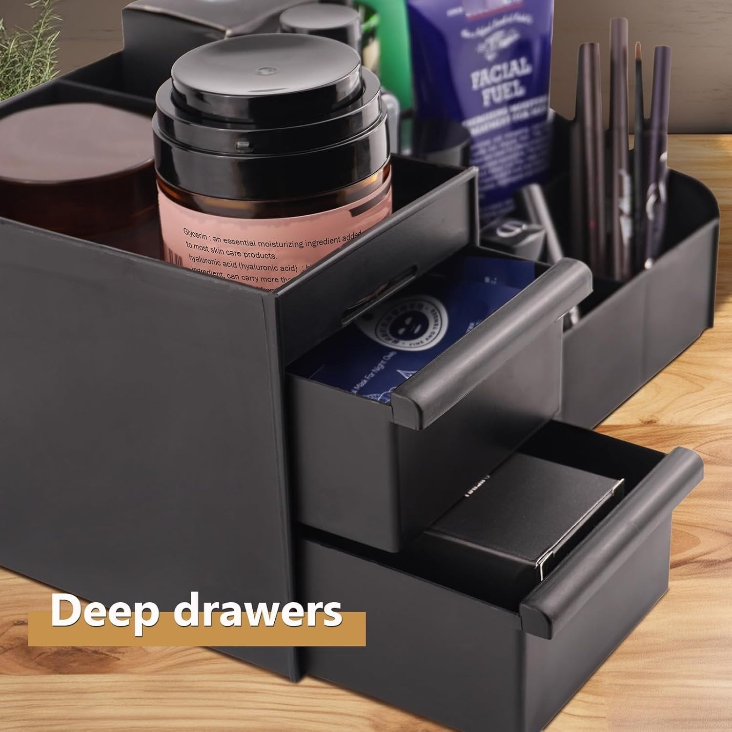 Black Organizer with Drawers - Large Mens Countertop Storage Box for Cologne, Skincare, Makeup, Perfume - Dresser Org... - Image 3