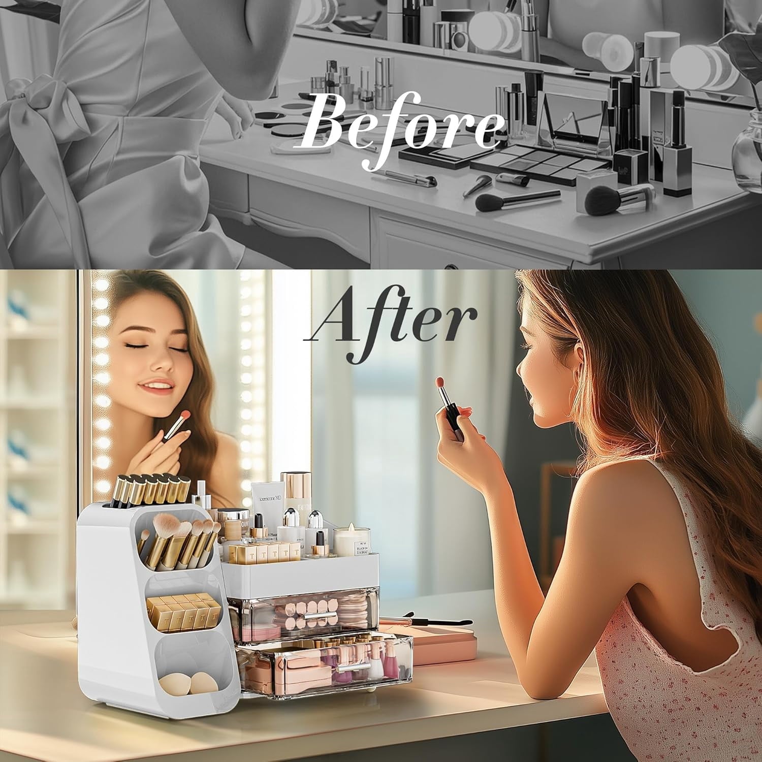 Makeup Organizer with Drawers for Vanity, Spacious Cosmetic Display Case with Makeup Brush Holder, Perfect Vanity Bat... - Image 4