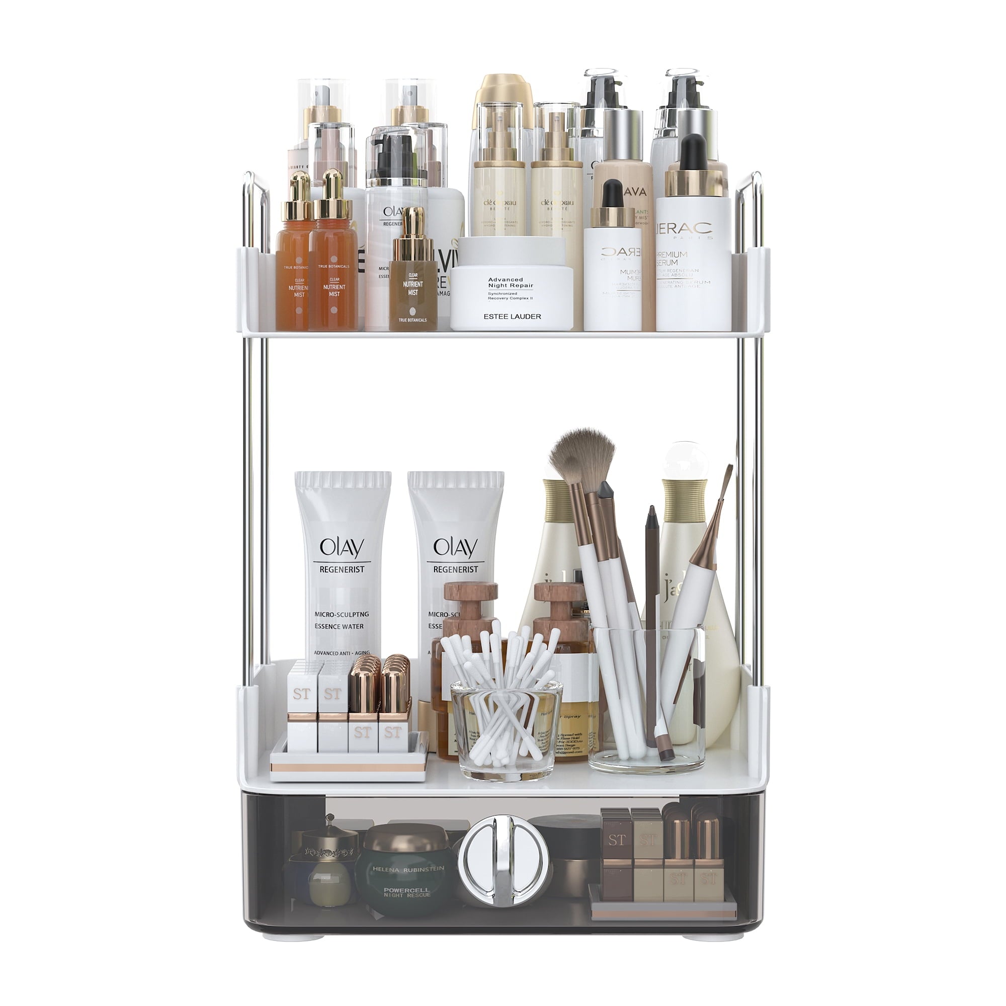 2 Tier Bathroom Counter Organizer, Multi-Purpose Makeup Organizer Countertop for Vanity Bedroom Bathroom Kitchen, White - Image 2