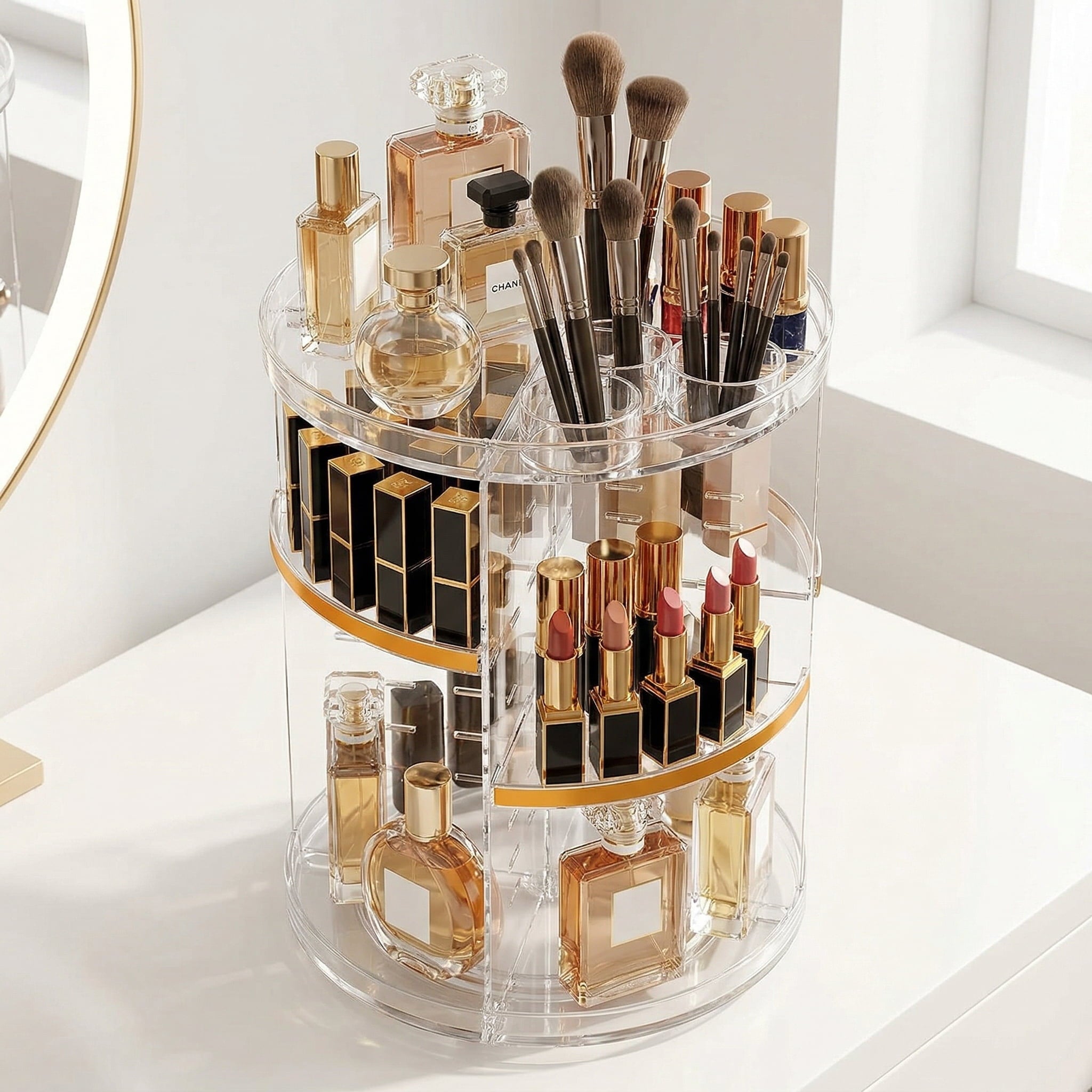 8 Adjustable Layers Spinning Skincare , Cosmetic Display Case with Brush Holder Perfume Tray, Multi-Function Storage ... - Image 6