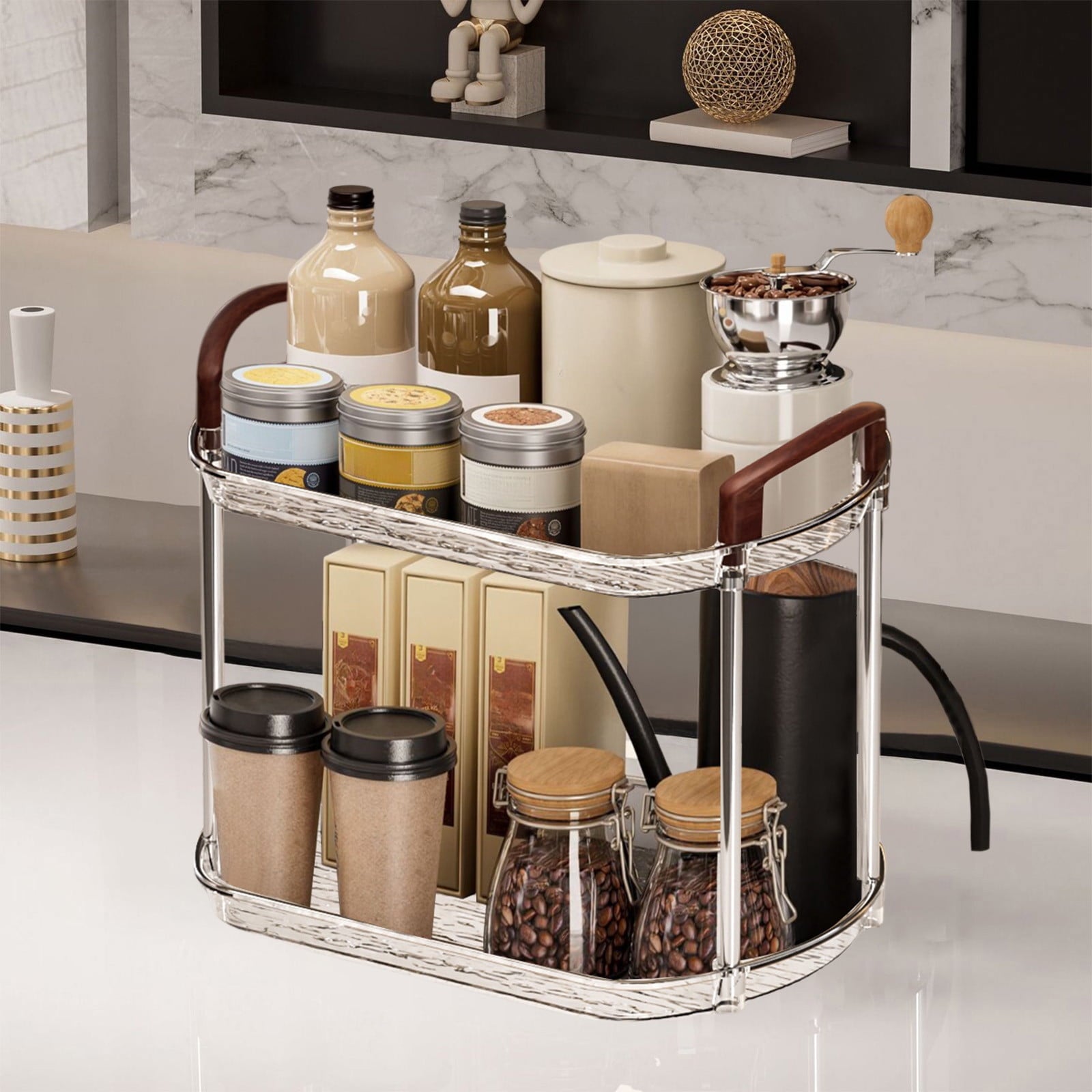 PONPRNGY Bathroom Organizer Countertop, Makeup Storage, Skincare Cosmetic Tray Shelf, Perfume Holder Rack for Vanity Counter, Large Capacity - Image 5