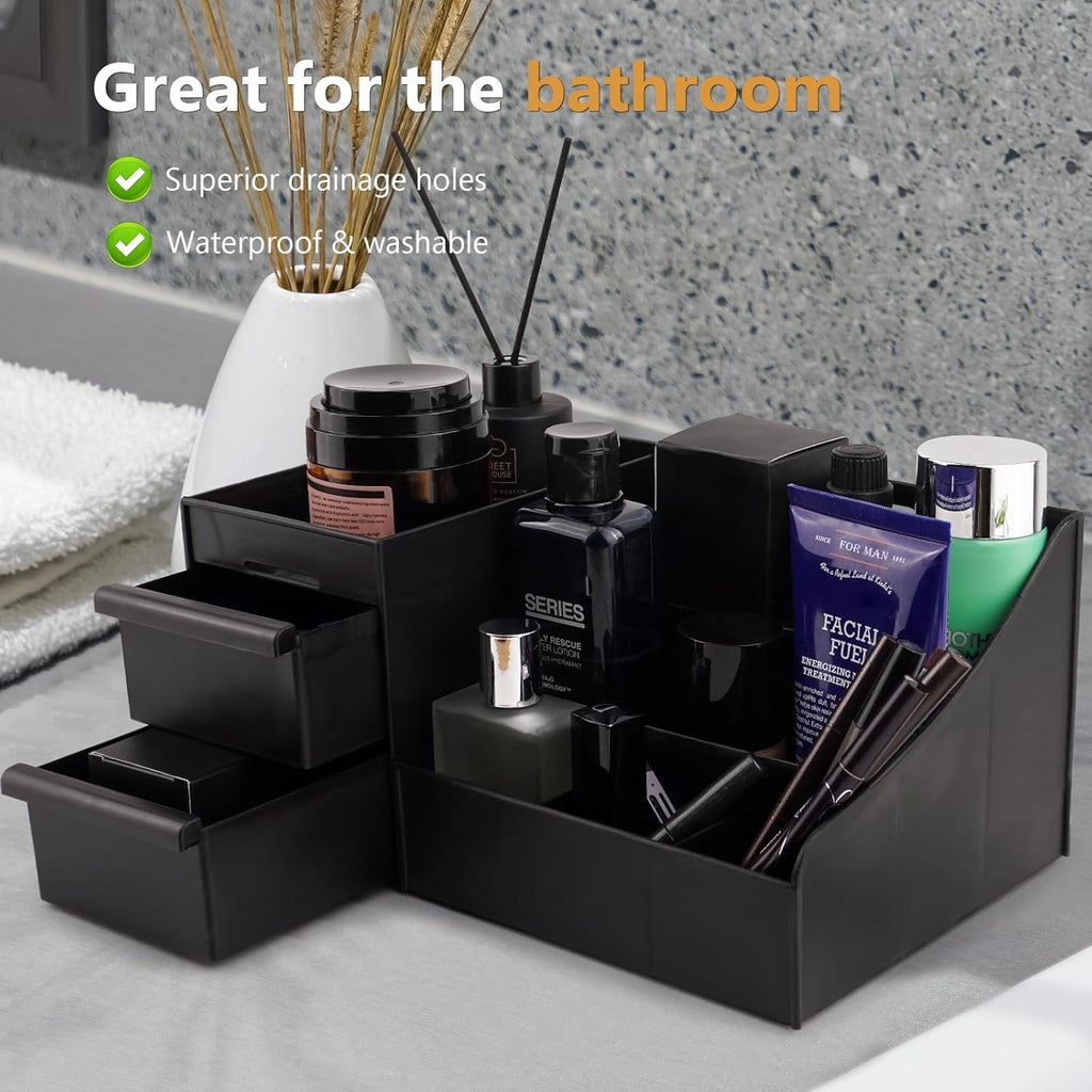 Black Organizer with Drawers - Large Mens Countertop Storage Box for Cologne, Skincare, Makeup, Perfume - Dresser Org... - Image 6